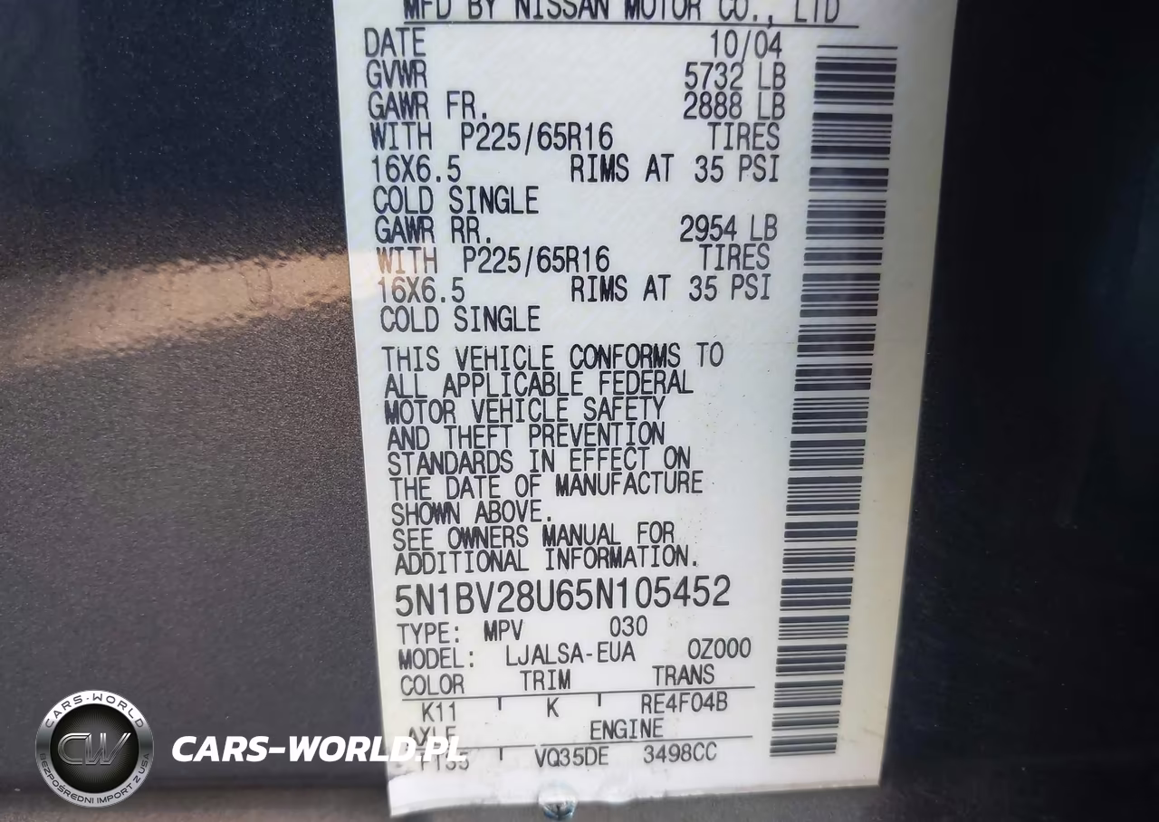 2005 Nissan Quest 3.5 VIN:5N1BV28U65N105452 - 9