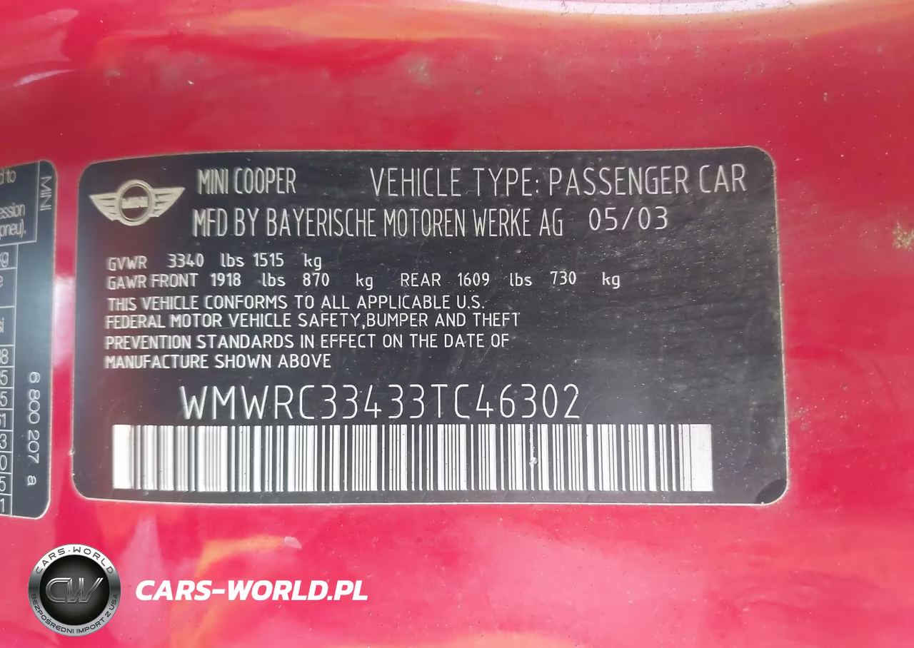 2003 Mini Cooper VIN:WMWRC33433TC46302 - 9