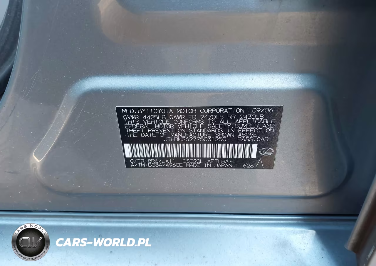 2007 Lexus Is 250 VIN:JTHBK262775031250 - 9