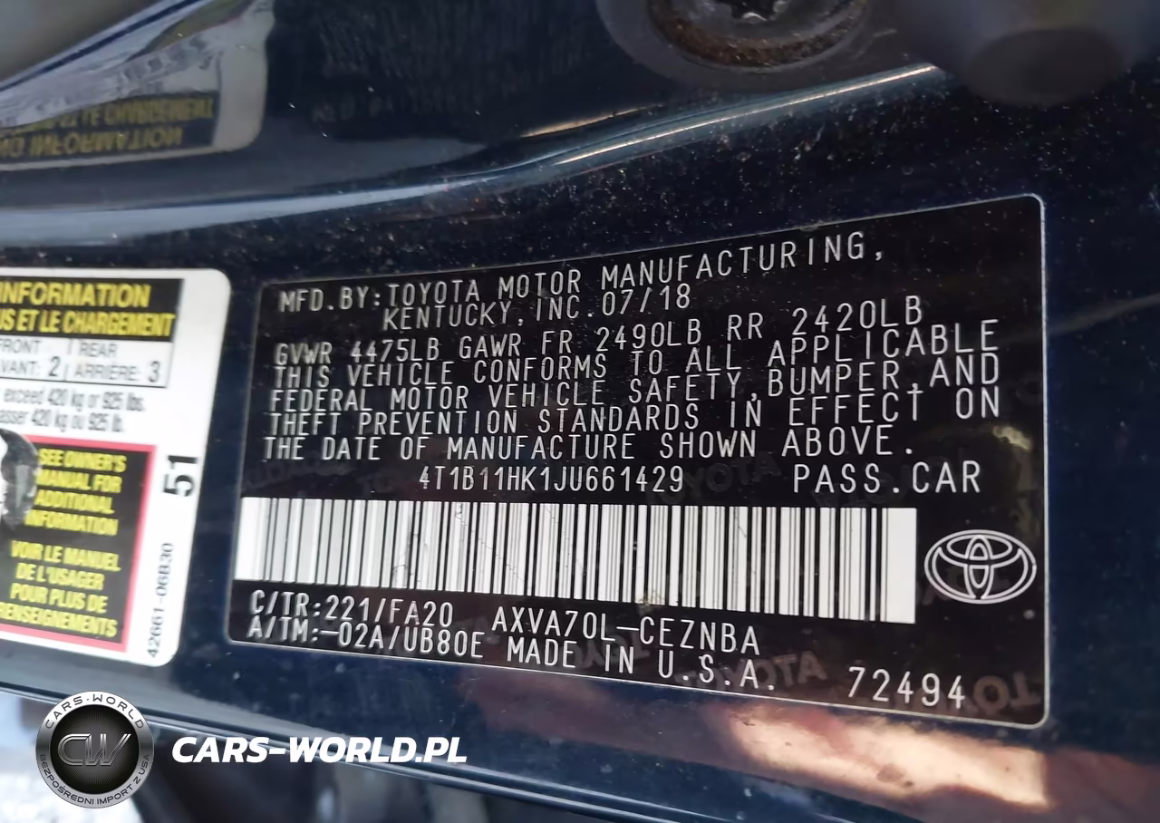 2018 Toyota Camry Le VIN:4T1B11HK1JU661429 - 9