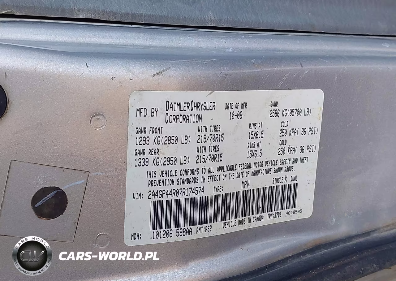 2007 Chrysler Town & Country Lx VIN:2A4GP44R07R174574 - 9