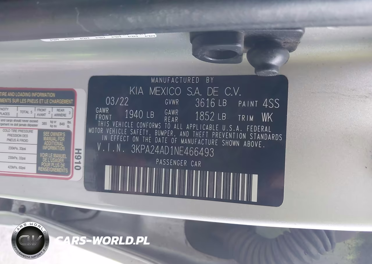 2022 Kia Rio Lx VIN:3KPA24AD1NE466493 - 9
