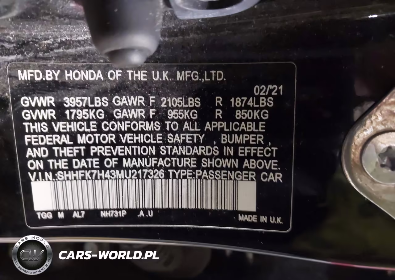 2021 Honda Civic Sport VIN:SHHFK7H43MU217326 - 9