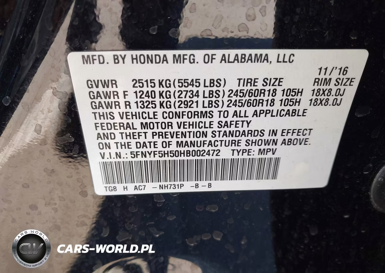 2017 Honda Pilot Ex-L VIN:5FNYF5H50HB002472 - 9