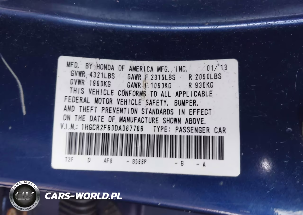 2013 Honda Accord Ex-L VIN:1HGCR2F80DA087766 - 9