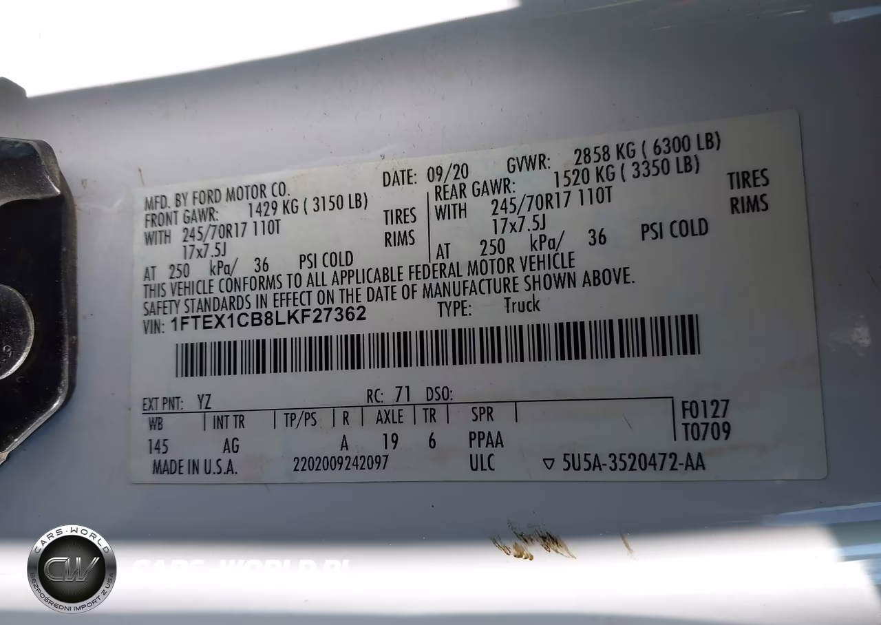 2020 Ford F-150 Xl VIN:1FTEX1CB8LKF27362 - 9