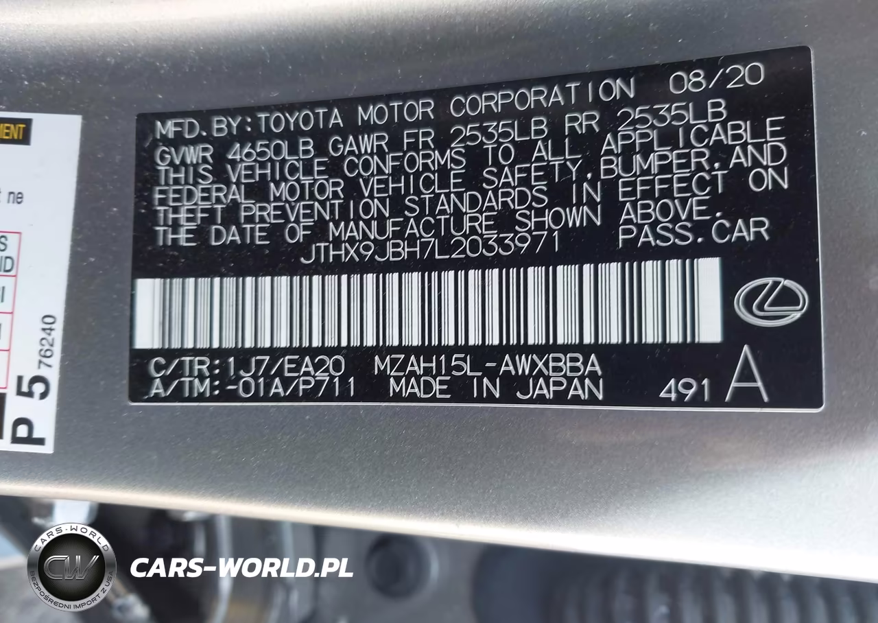 2020 Lexus Ux 250H VIN:JTHX9JBH7L2033971 - 9