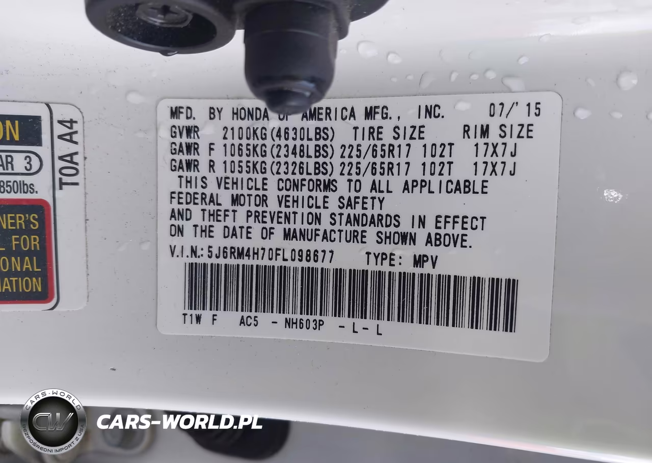 2015 Honda Cr-V Ex-L VIN:5J6RM4H70FL098677 - 9