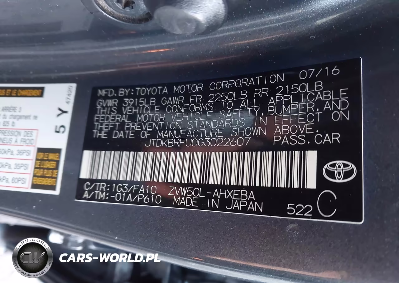 2016 Toyota Prius Two VIN:JTDKBRFU0G3022607 - 9