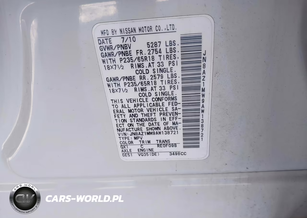 2010 NISSAN MURANO S VIN:JN8AZ1MW9AW138721 - 9