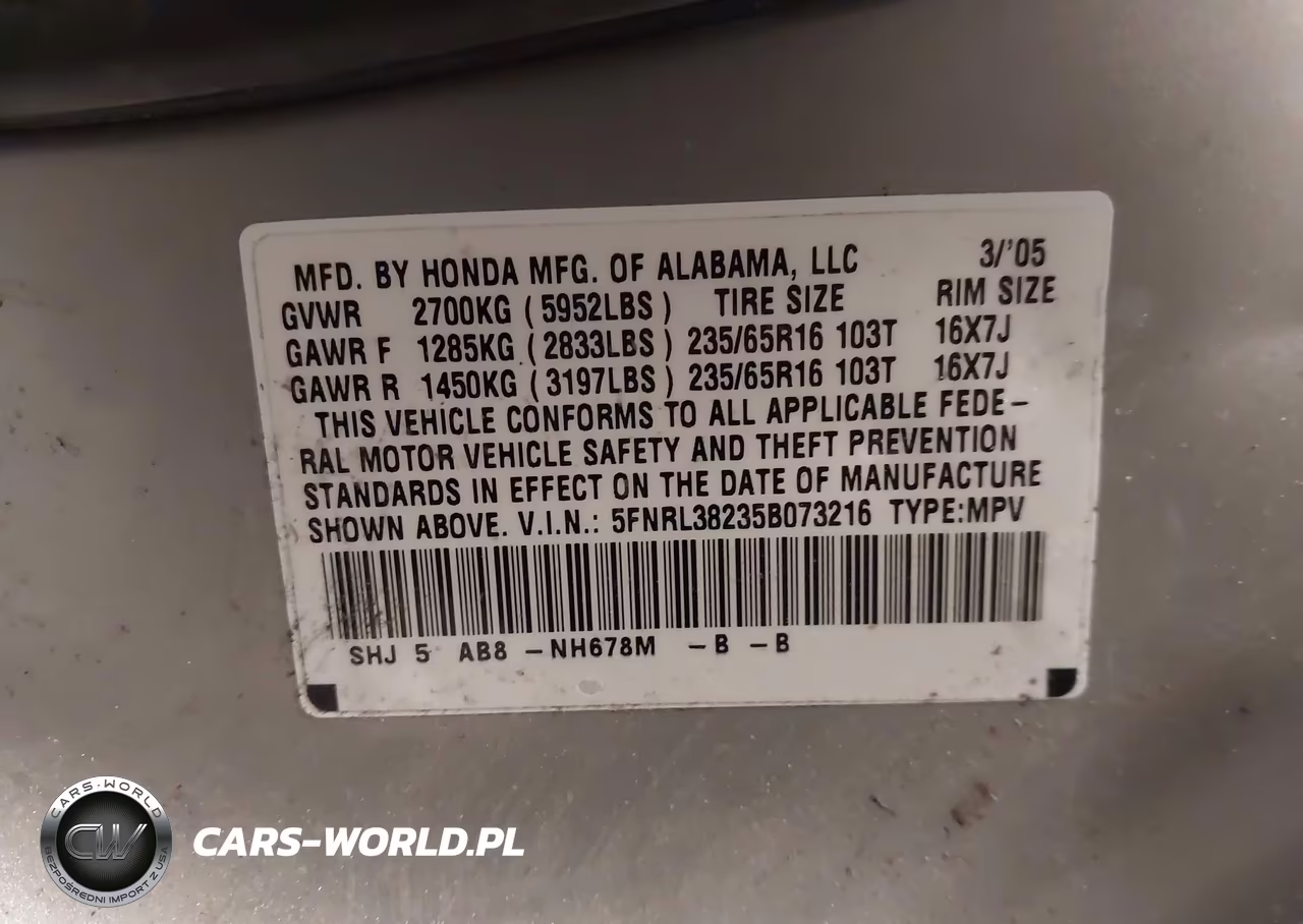2005 Honda Odyssey Lx VIN:5FNRL38235B073216 - 9
