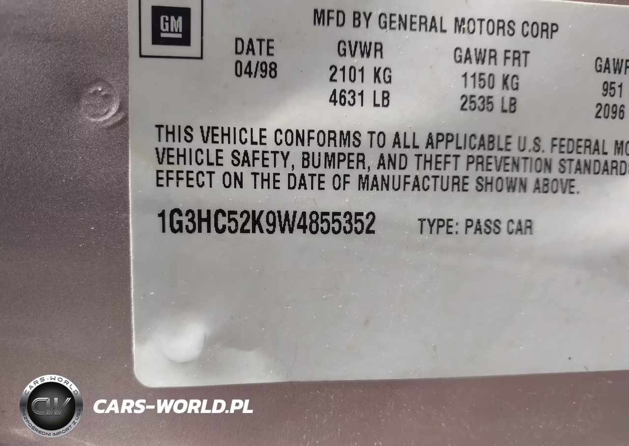 1998 Oldsmobile Regency VIN:1G3HC52K9W4855352 - 9