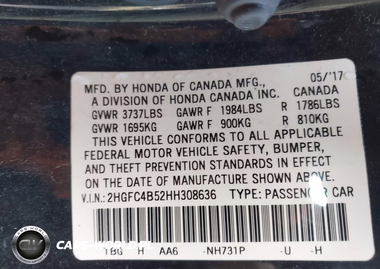 2017 Honda Civic Lx VIN:2HGFC4B52HH308636 - 9