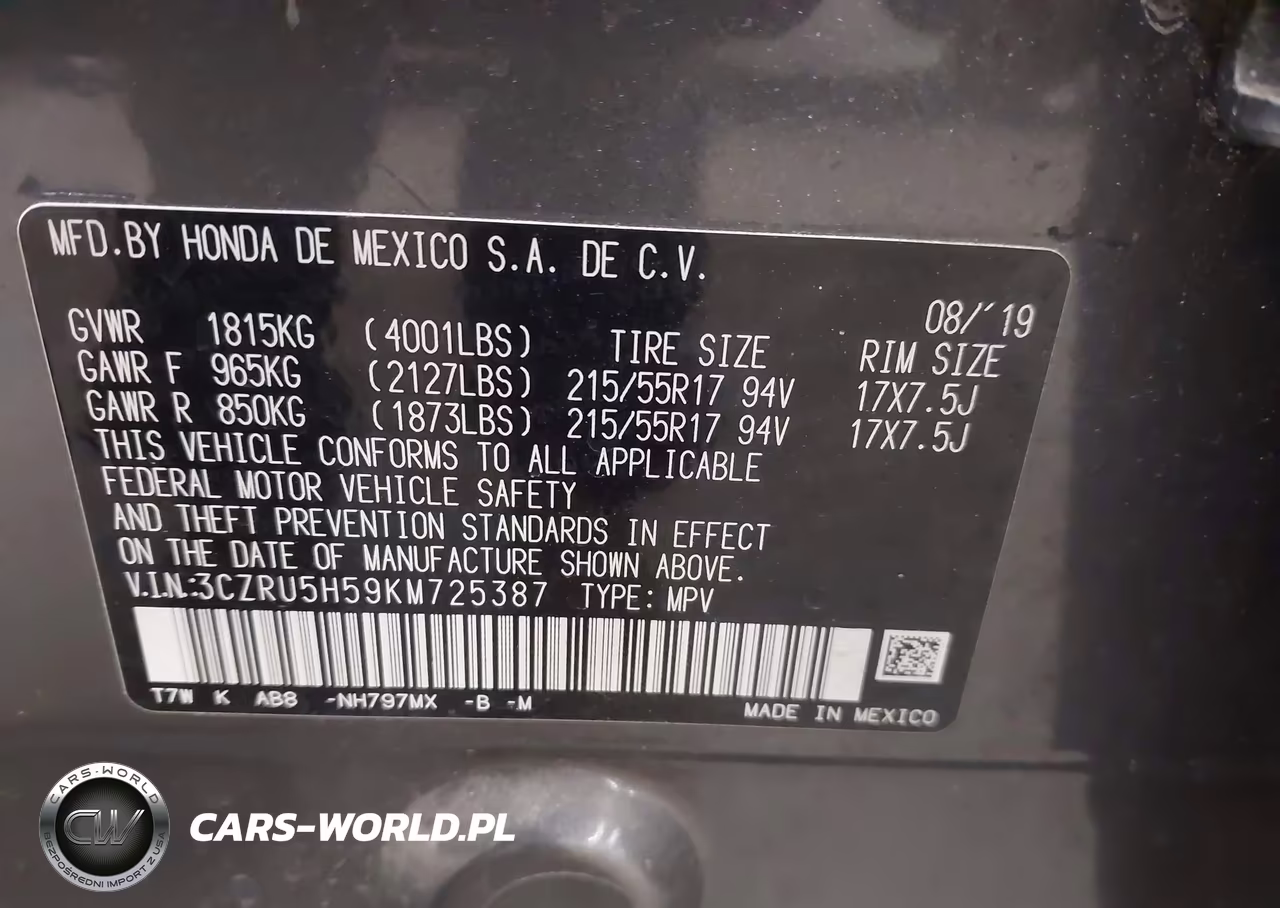 2019 Honda Hr-V Ex VIN:3CZRU5H59KM725387 - 9