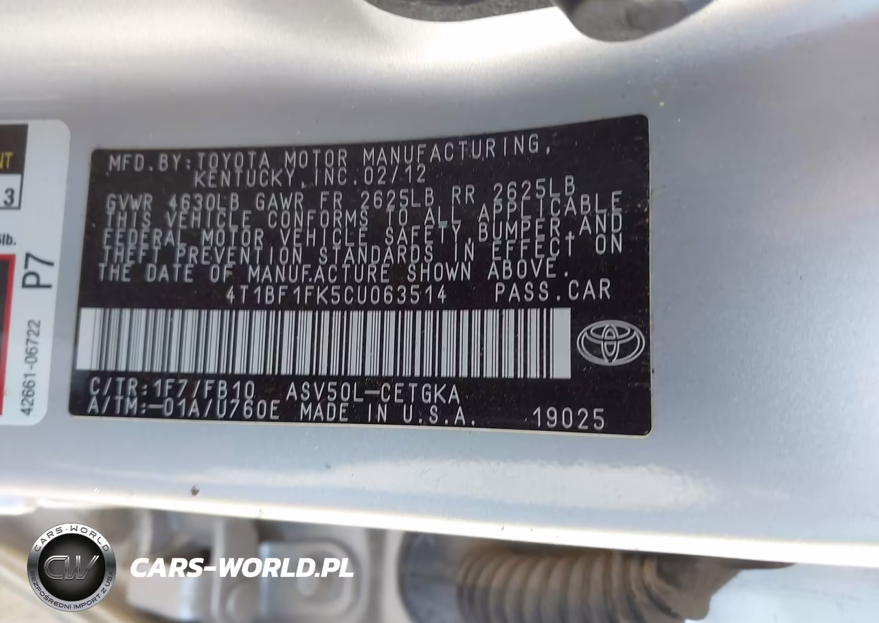 2012 Toyota Camry Xle VIN:4T1BF1FK5CU063514 - 9
