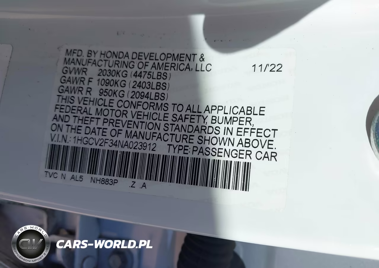 2022 Honda Accord Sport 2.0T VIN:1HGCV2F34NA023912 - 9