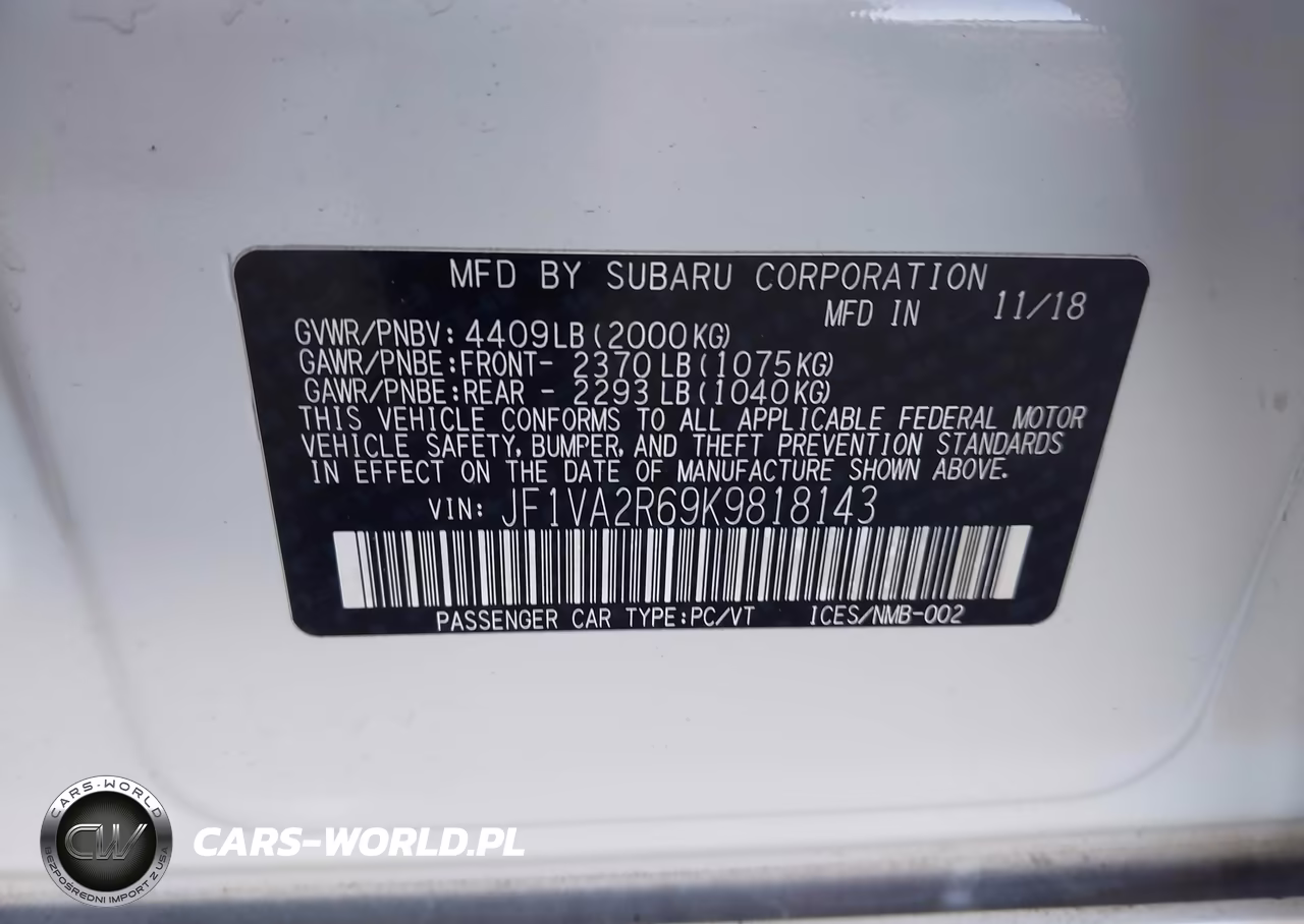 2019 Subaru Wrx Sti VIN:JF1VA2R69K9818143 - 9