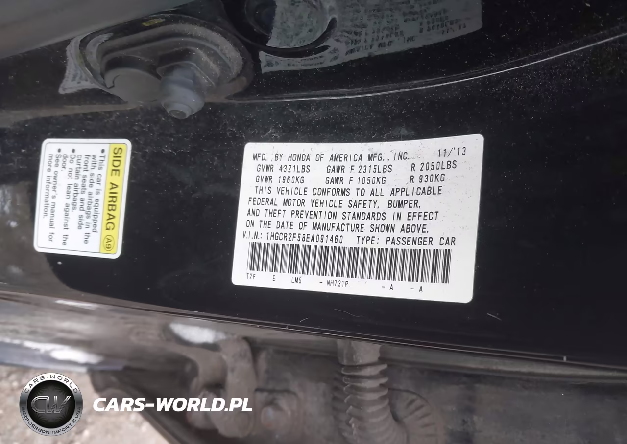 HONDA ACCORD VIN:1HGCR2F58EA091460 - 9