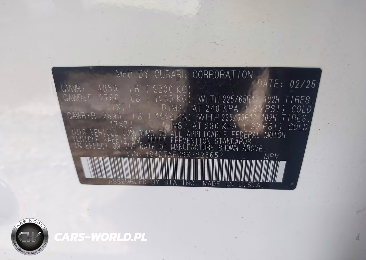 2025 Subaru Outback Premium VIN:4S4BTAFC9S3225652 - 9