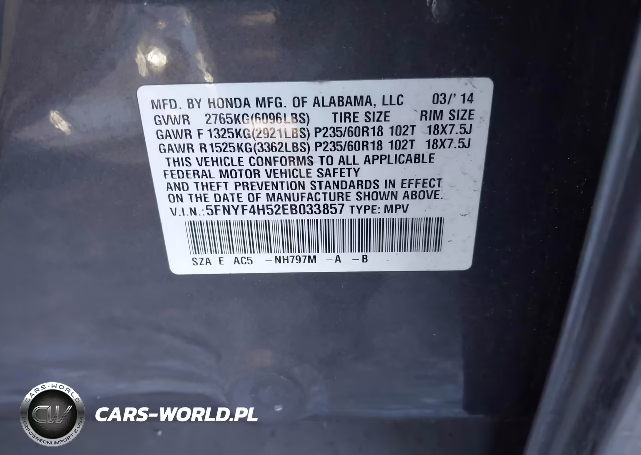 2014 Honda Pilot Ex-L VIN:5FNYF4H52EB033857 - 9