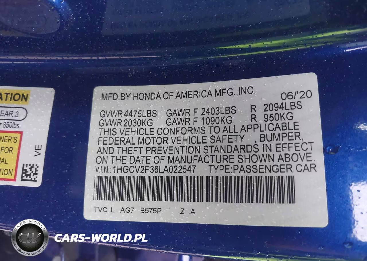 2020 Honda Accord Sport 2.0T VIN:1HGCV2F36LA022547 - 9