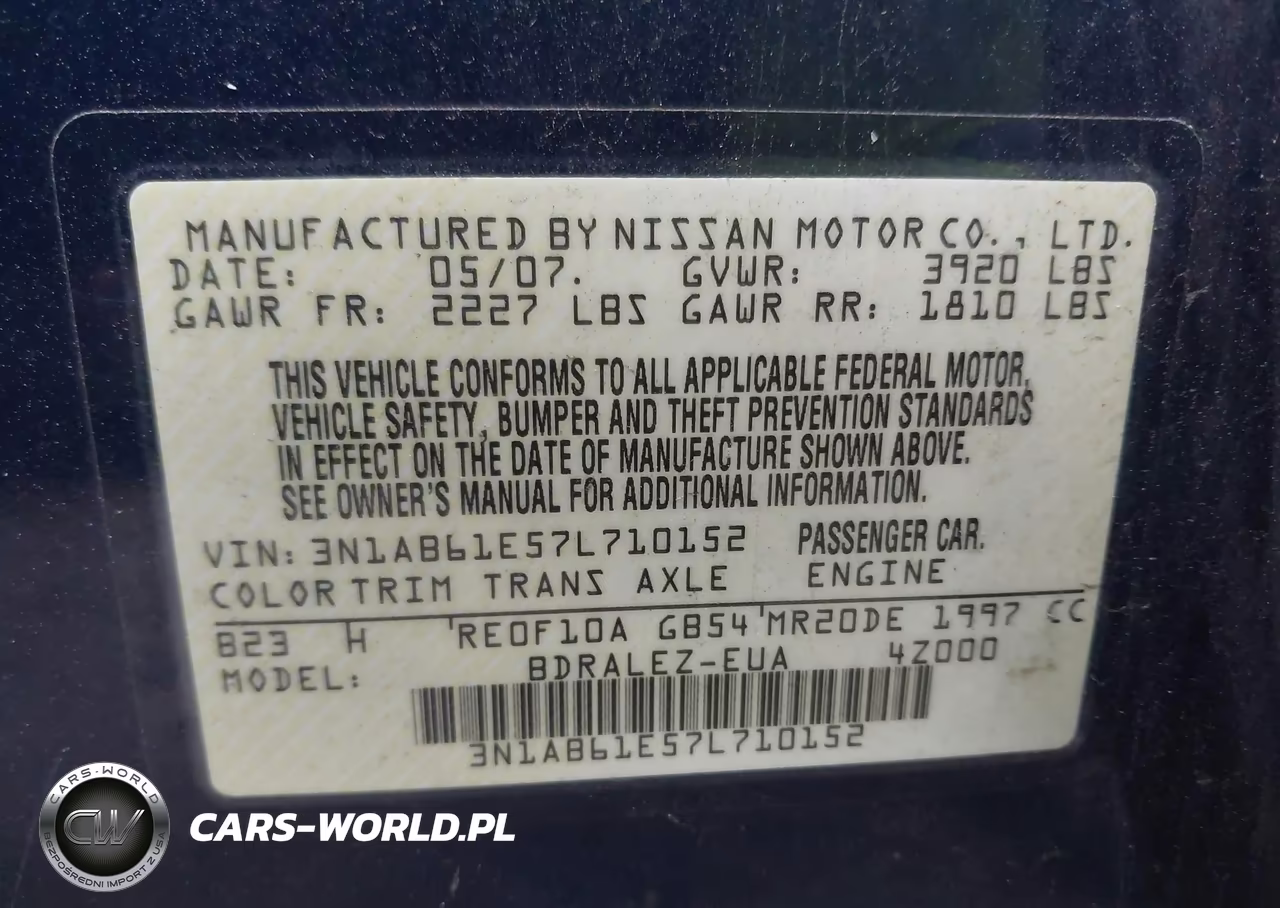 2007 Nissan Sentra 2.0S VIN:3N1AB61E57L710152 - 9