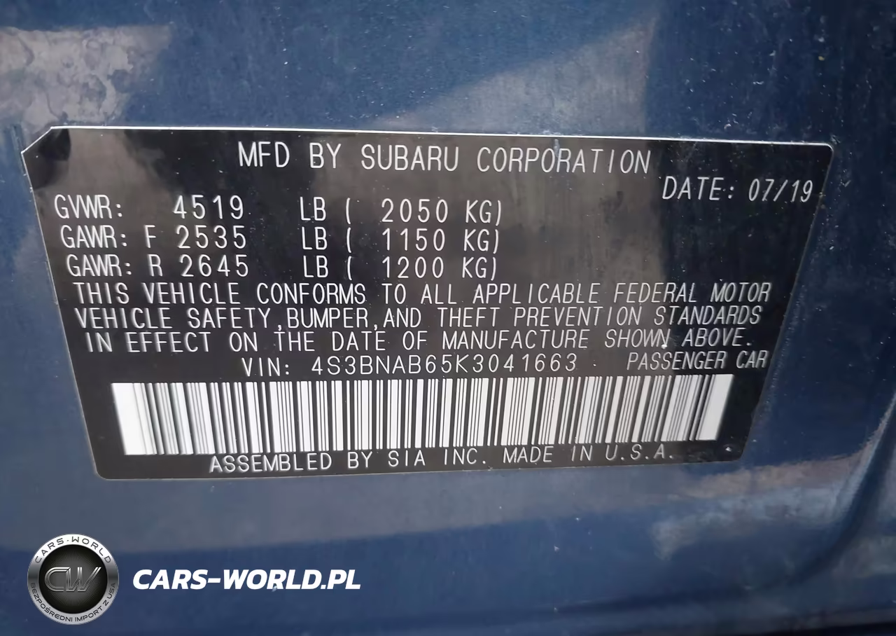 2019 Subaru Legacy 2.5I VIN:4S3BNAB65K3041663 - 9