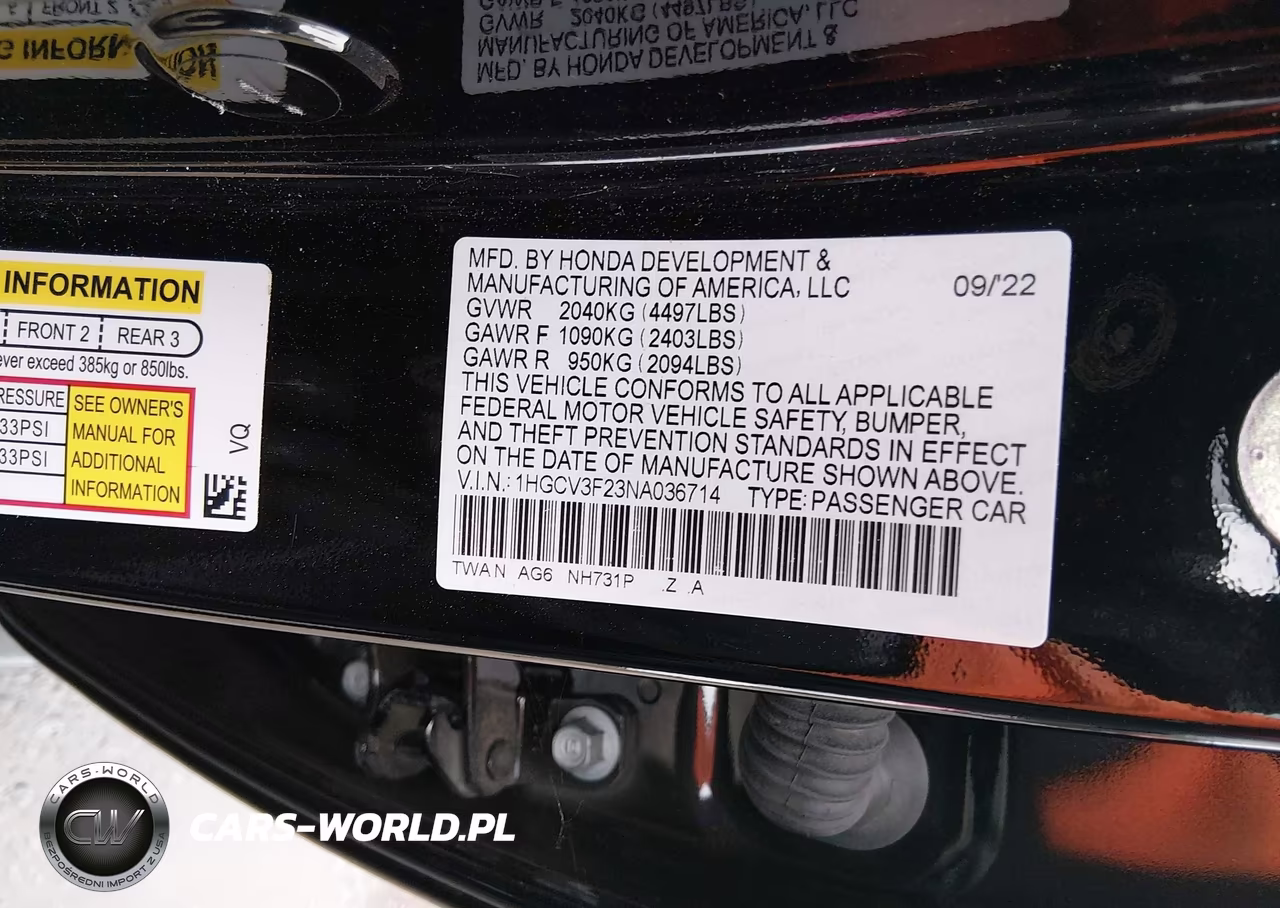 2022 Honda Accord Hybrid Sport VIN:1HGCV3F23NA036714 - 9