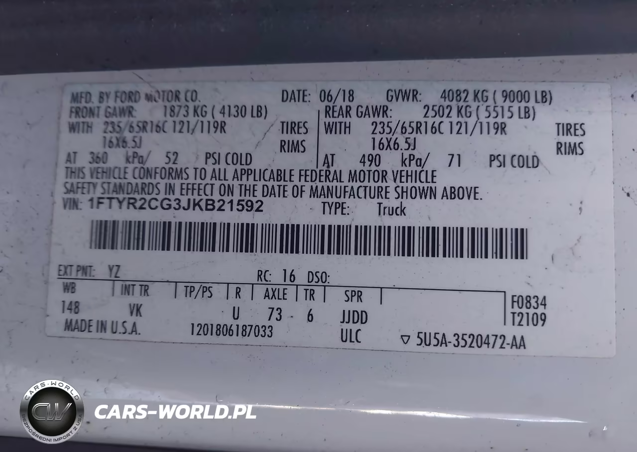 2018 Ford Transit-250 VIN:1FTYR2CG3JKB21592 - 9