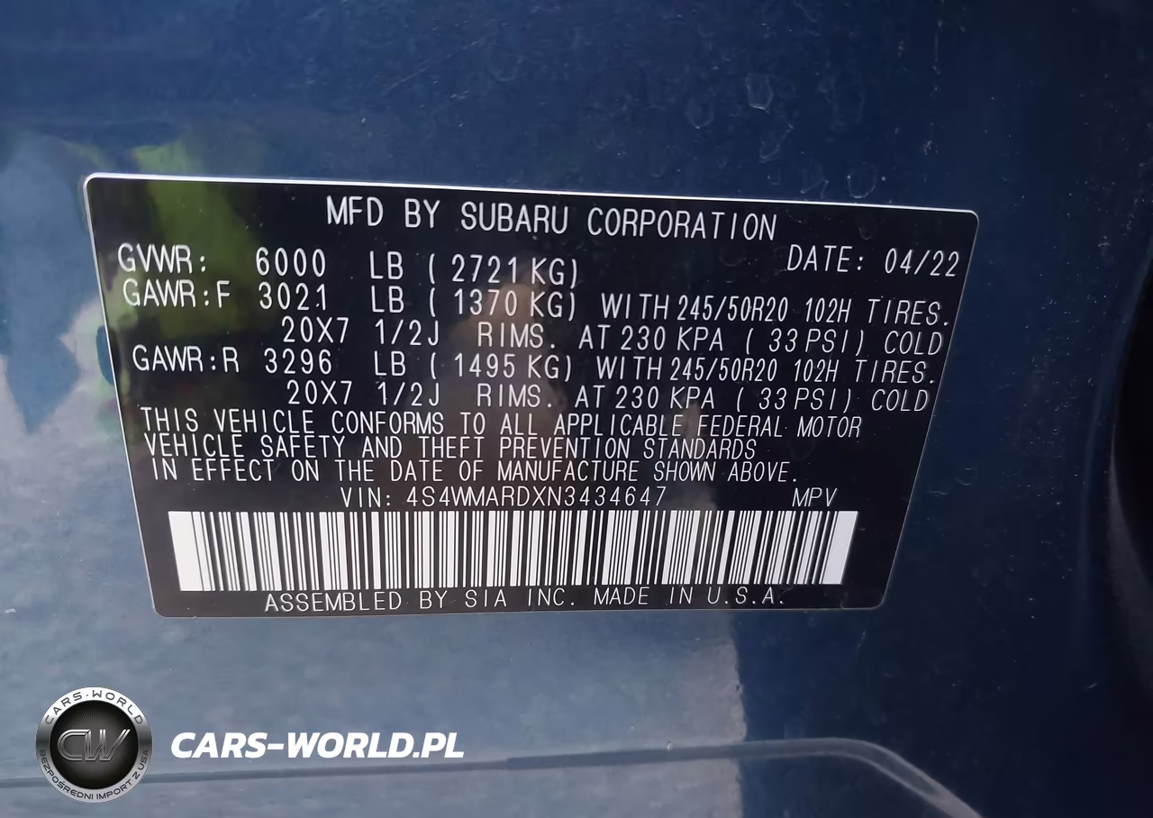 2022 Subaru Ascent Touring VIN:4S4WMARDXN3434647 - 9