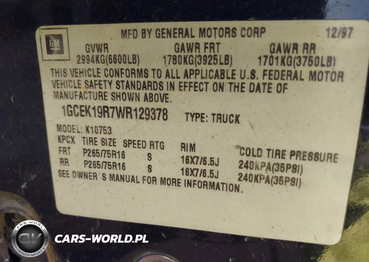 1998 Chevrolet K1500 Fleetside VIN:1GCEK19R7WR129378 - 9