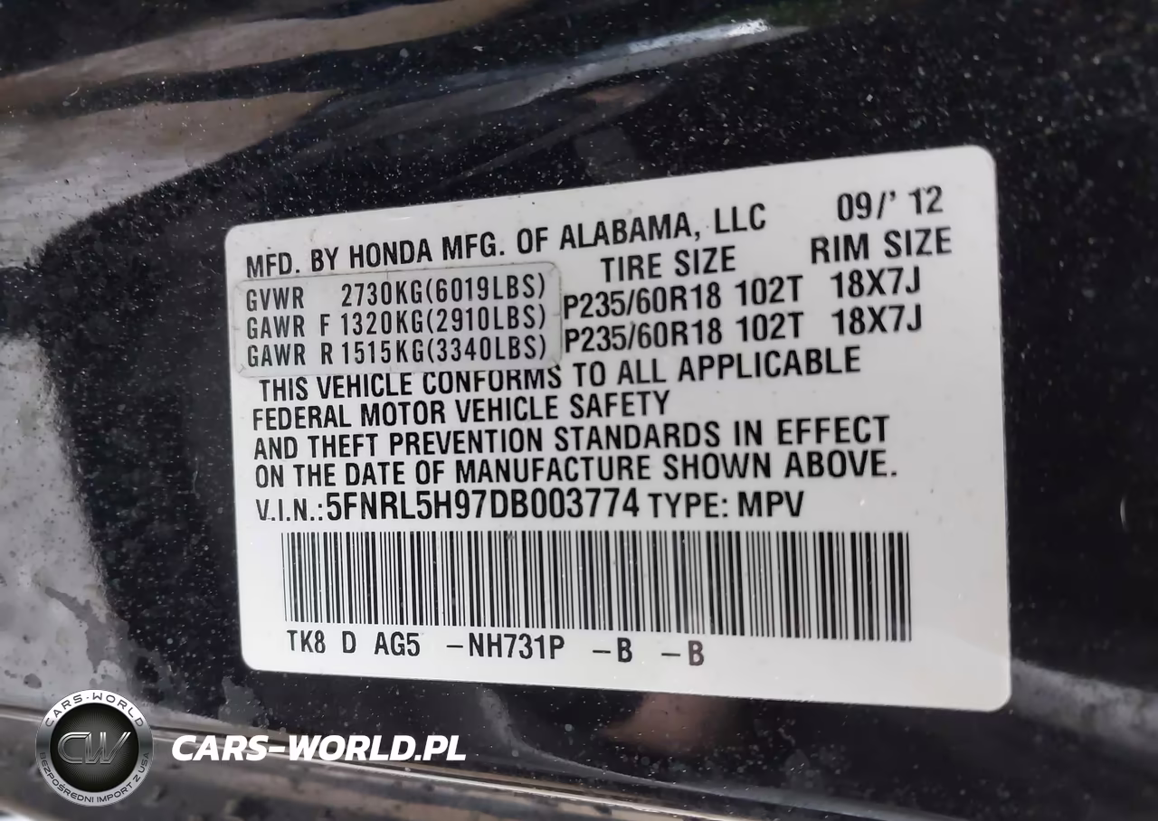 2013 Honda Odyssey Touring-Touring Elite VIN:5FNRL5H97DB003774 - 9