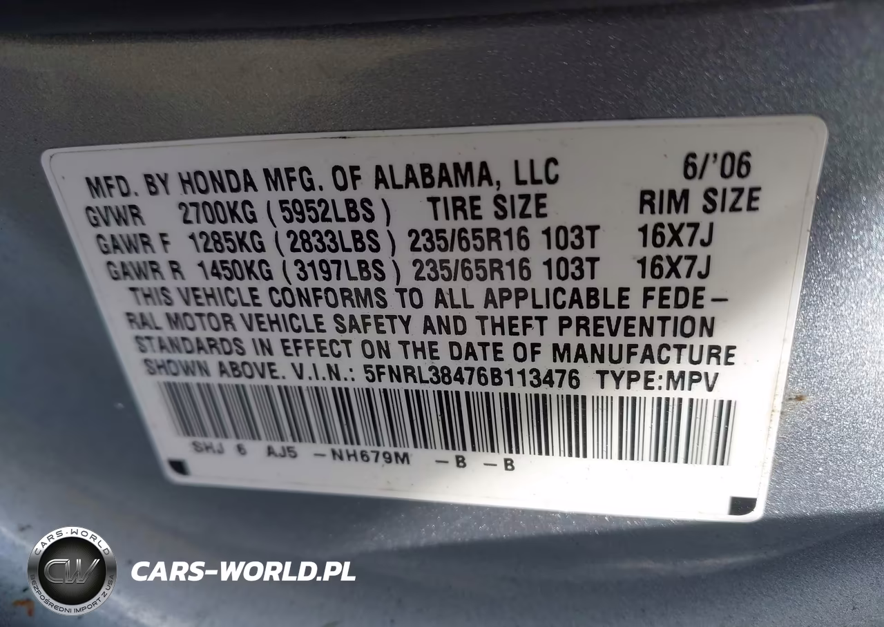 2006 Honda Odyssey Ex VIN:5FNRL38476B113476 - 9