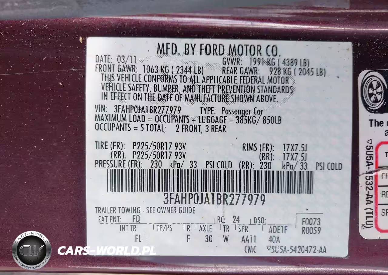 2011 Ford Fusion Sel VIN:3FAHP0JA1BR277979 - 9