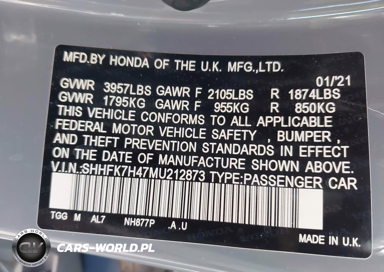 2021 Honda Civic Sport VIN:SHHFK7H47MU212873 - 9