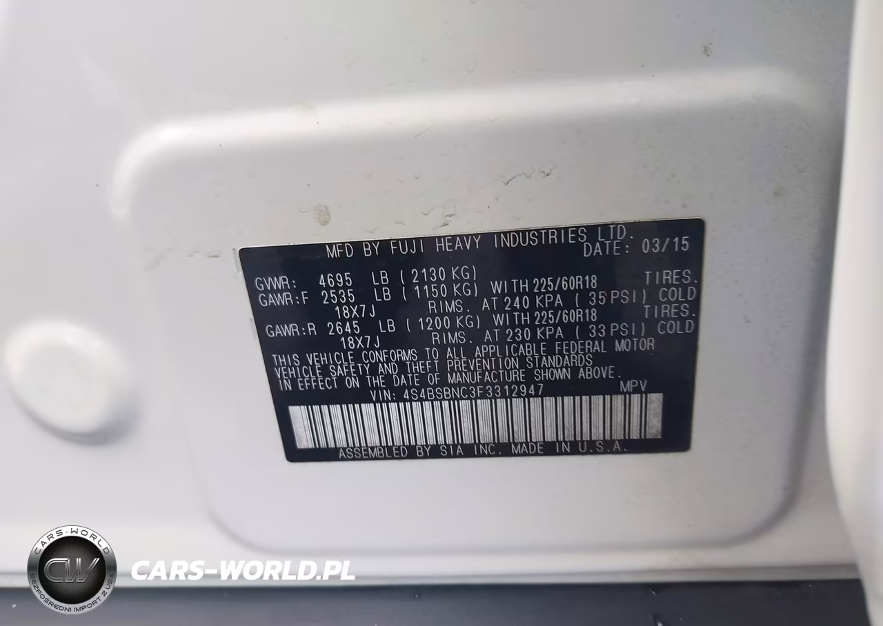 2015 Subaru Outback 2.5I Limited VIN:4S4BSBNC3F3312947 - 9
