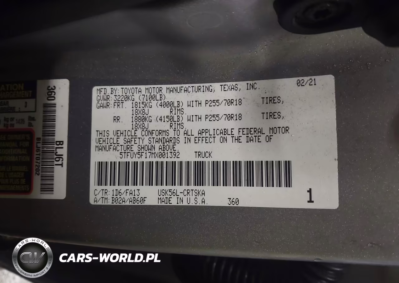 2021 Toyota Tundra Sr VIN:5TFUY5F17MX001392 - 9