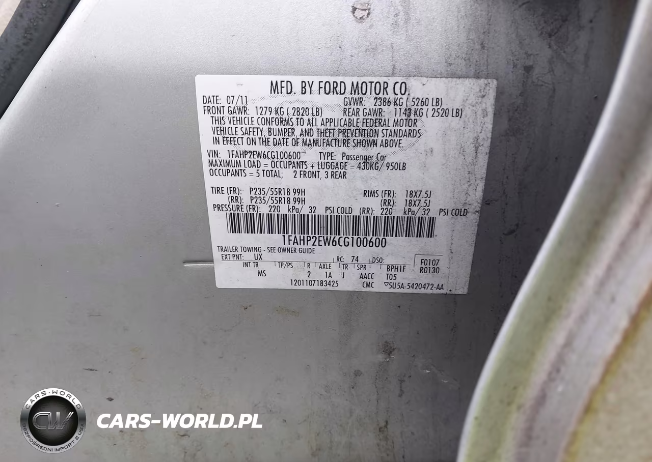 2012 Ford Taurus Sel VIN:1FAHP2EW6CG100600 - 9