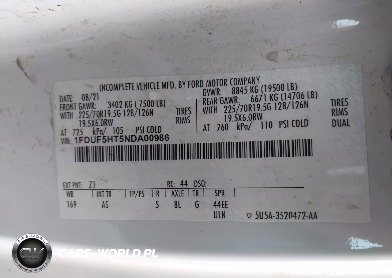 2022 Ford F-550 Chassis Xl VIN:1FDUF5HT5NDA00986 - 8