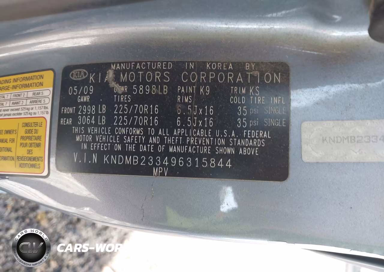 2009 Kia Sedona Lx VIN:KNDMB233496315844 - 9