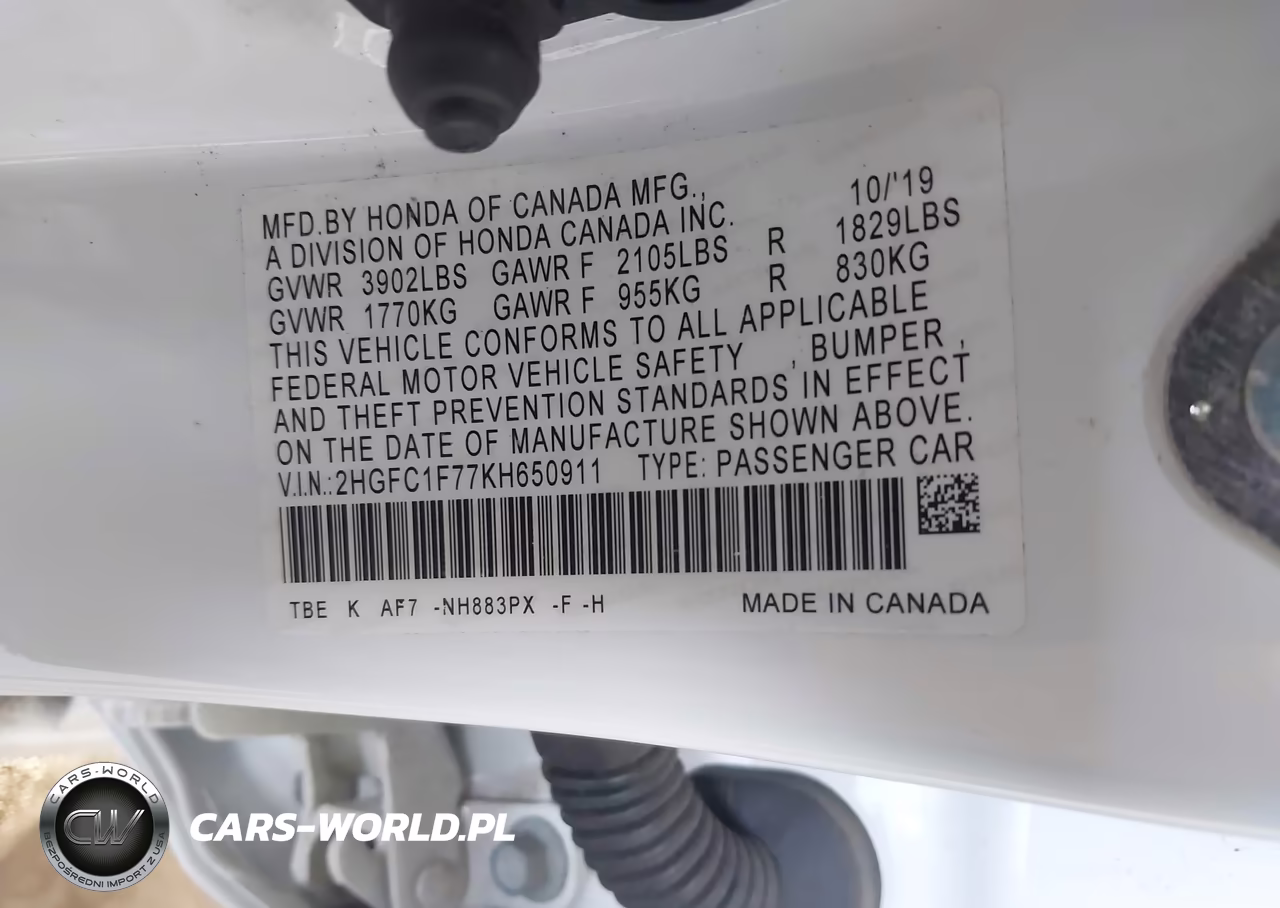 2019 Honda Civic Ex-L VIN:2HGFC1F77KH650911 - 9