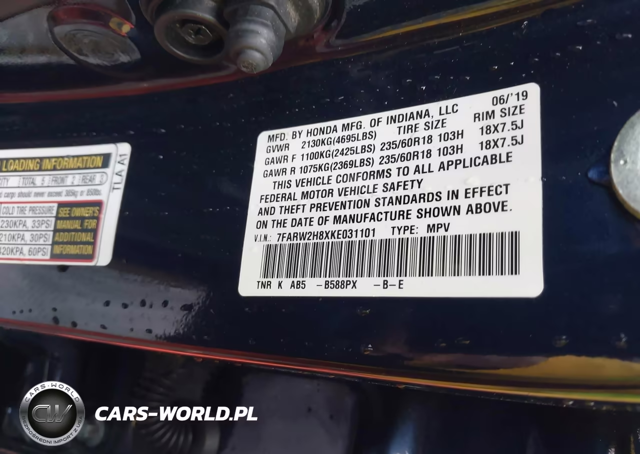 2019 Honda Cr-V Ex-L VIN:7FARW2H8XKE031101 - 9