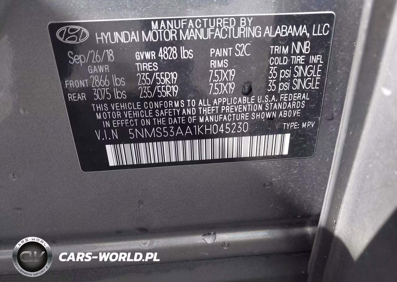 2019 Hyundai Santa Fe Ultimate 2.0T VIN:5NMS53AA1KH045230 - 9