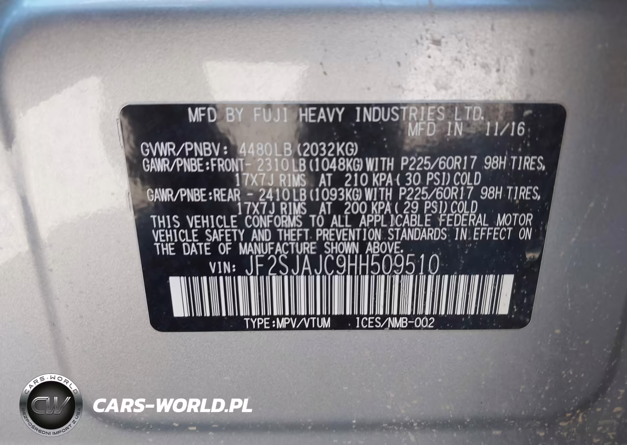 2017 Subaru Forester 2.5I Limited VIN:JF2SJAJC9HH509510 - 9