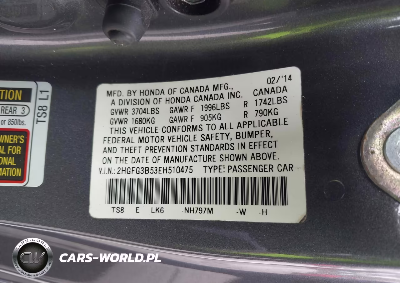 2014 Honda Civic Lx VIN:2HGFG3B53EH510475 - 9