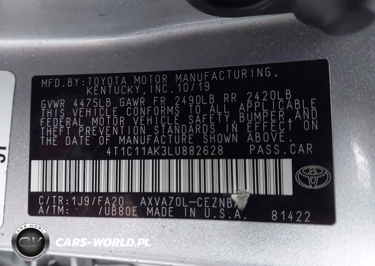 2020 Toyota Camry Le VIN:4T1C11AK3LU882628 - 9