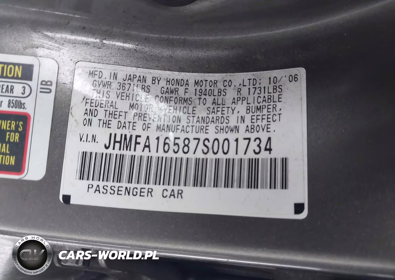 2007 Honda Civic Lx VIN:JHMFA16587S001734 - 9
