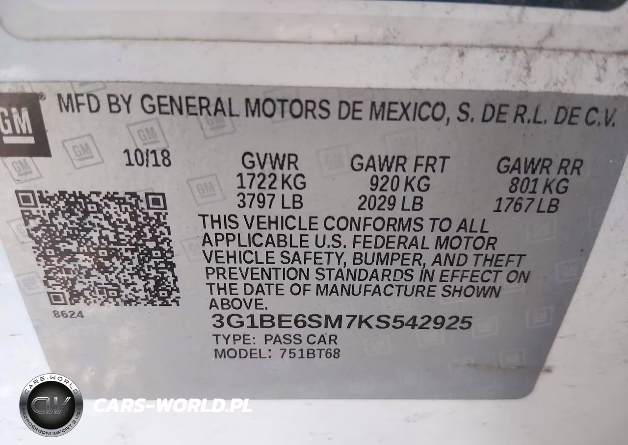2019 Chevrolet Cruze Lt VIN:3G1BE6SM7KS542925 - 9