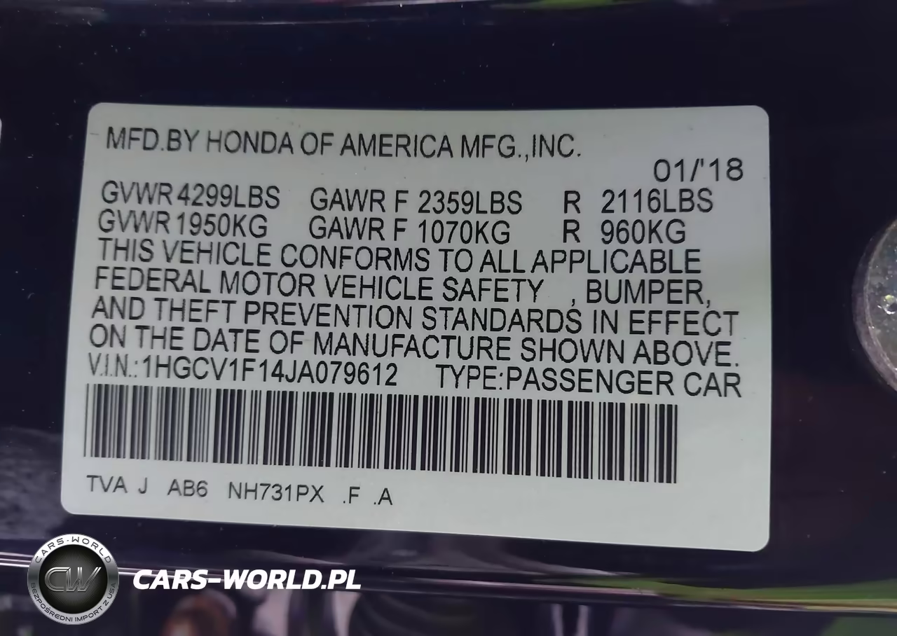 2018 Honda Accord Lx VIN:1HGCV1F14JA079612 - 9