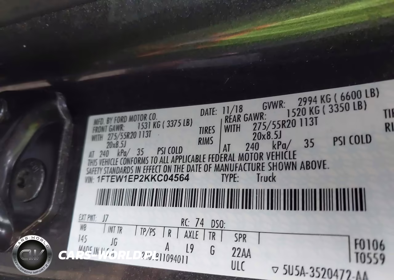 2019 Ford F-150 Xl VIN:1FTEW1EP2KKC04564 - 9